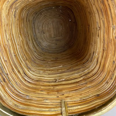 Mid-Century French Bauhaus Paper Bin in Rattan and Brass, 1960s-QZ-1251059