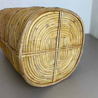 Mid-Century French Bauhaus Paper Bin in Rattan and Brass, 1960s-QZ-1251059