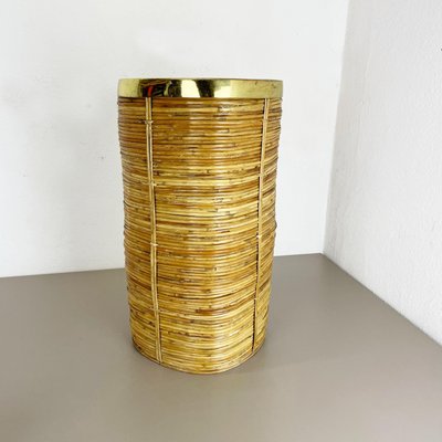 Mid-Century French Bauhaus Paper Bin in Rattan and Brass, 1960s-QZ-1251059