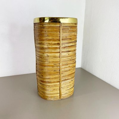 Mid-Century French Bauhaus Paper Bin in Rattan and Brass, 1960s-QZ-1251059