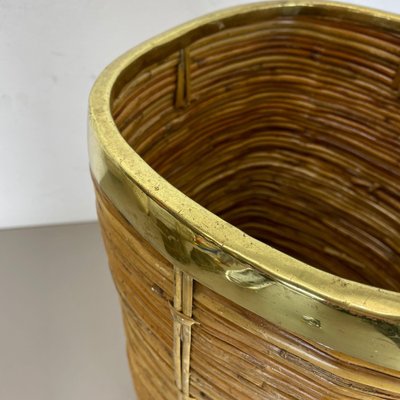 Mid-Century French Bauhaus Paper Bin in Rattan and Brass, 1960s-QZ-1251059