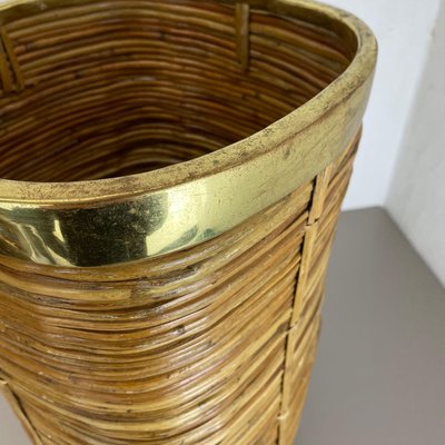 Mid-Century French Bauhaus Paper Bin in Rattan and Brass, 1960s-QZ-1251059