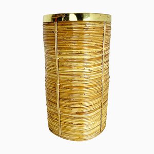 Mid-Century French Bauhaus Paper Bin in Rattan and Brass, 1960s-QZ-1251059