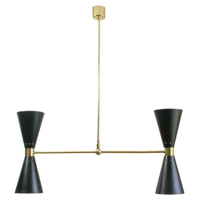 Mid-Century French Black Double Cone Diabolo Pendant Chandelier, 1950s-OE-897923