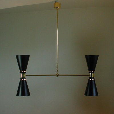 Mid-Century French Black Double Cone Diabolo Pendant Chandelier, 1950s-OE-897923