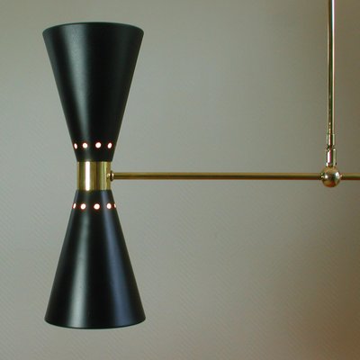 Mid-Century French Black Double Cone Diabolo Pendant Chandelier, 1950s-OE-897923