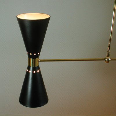 Mid-Century French Black Double Cone Diabolo Pendant Chandelier, 1950s-OE-897923