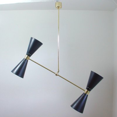 Mid-Century French Black Double Cone Diabolo Pendant Chandelier, 1950s-OE-897923