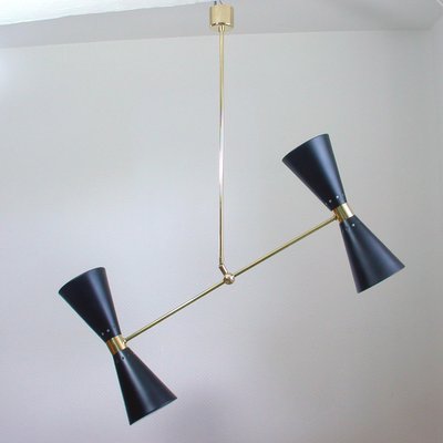 Mid-Century French Black Double Cone Diabolo Pendant Chandelier, 1950s-OE-897923