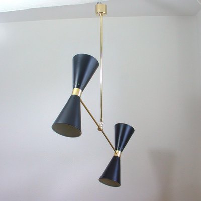 Mid-Century French Black Double Cone Diabolo Pendant Chandelier, 1950s-OE-897923