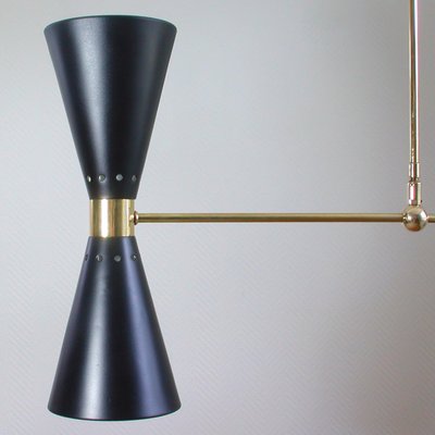 Mid-Century French Black Double Cone Diabolo Pendant Chandelier, 1950s-OE-897923