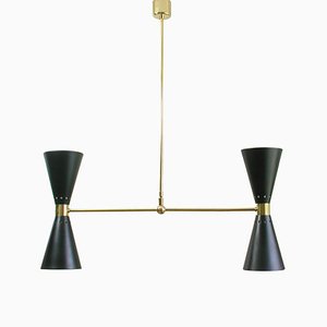 Mid-Century French Black Double Cone Diabolo Pendant Chandelier, 1950s-OE-897923