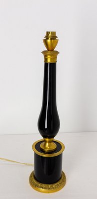 Mid-Century French Black Glass and Brass Table Lamp, 1960s-RIU-1403213