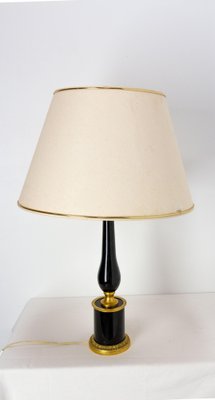 Mid-Century French Black Glass and Brass Table Lamp, 1960s-RIU-1403213