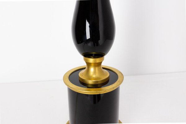 Mid-Century French Black Glass and Brass Table Lamp, 1960s-RIU-1403213