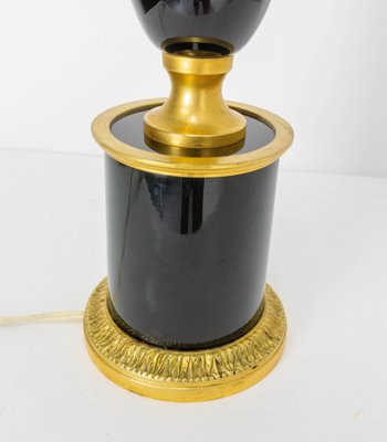 Mid-Century French Black Glass and Brass Table Lamp, 1960s-RIU-1403213