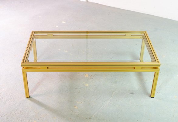 Mid-Century French Brass and Brushed Aluminum Coffee Table by Pierre Vandel, 1970s-IXC-552381