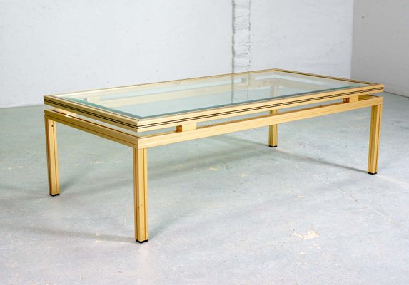 Mid-Century French Brass and Brushed Aluminum Coffee Table by Pierre Vandel, 1970s-IXC-552381