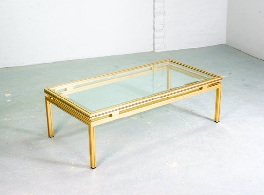 Mid-Century French Brass and Brushed Aluminum Coffee Table by Pierre Vandel, 1970s-IXC-552381