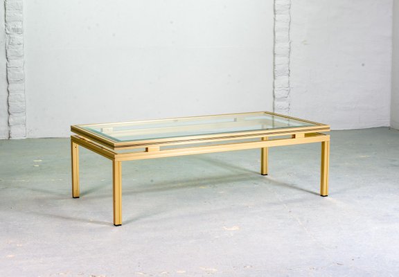 Mid-Century French Brass and Brushed Aluminum Coffee Table by Pierre Vandel, 1970s-IXC-552381