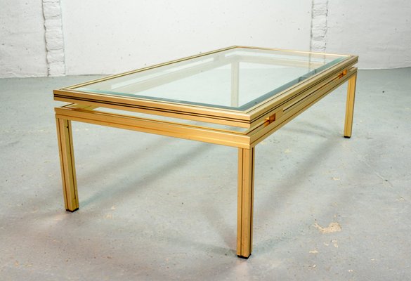 Mid-Century French Brass and Brushed Aluminum Coffee Table by Pierre Vandel, 1970s-IXC-552381