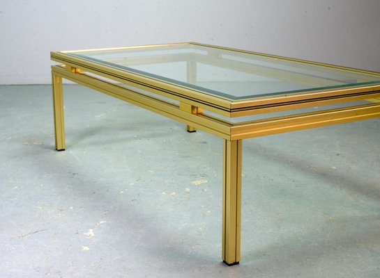 Mid-Century French Brass and Brushed Aluminum Coffee Table by Pierre Vandel, 1970s-IXC-552381