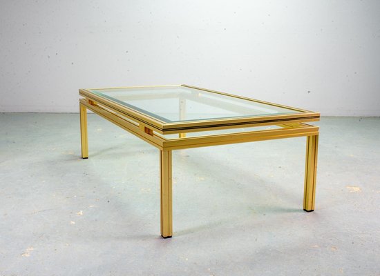 Mid-Century French Brass and Brushed Aluminum Coffee Table by Pierre Vandel, 1970s-IXC-552381