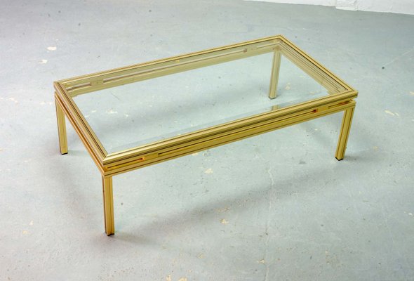 Mid-Century French Brass and Brushed Aluminum Coffee Table by Pierre Vandel, 1970s-IXC-552381