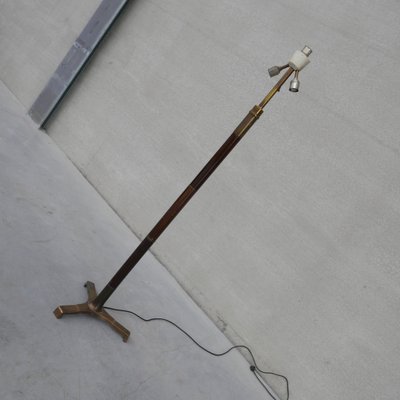 Mid-Century French Brass and Wood Floor Lamp-JRP-1021709