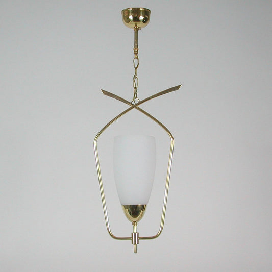 Mid-Century French Brass & Opaline Glass Pendant from Arlus, 1950s