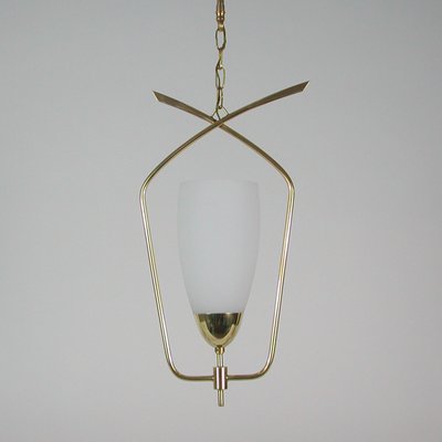 Mid-Century French Brass & Opaline Glass Pendant from Arlus, 1950s-OE-1101265