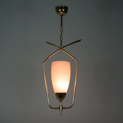 Mid-Century French Brass & Opaline Glass Pendant from Arlus, 1950s-OE-1101265