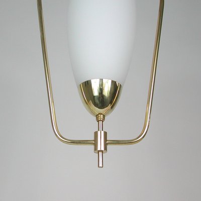 Mid-Century French Brass & Opaline Glass Pendant from Arlus, 1950s-OE-1101265