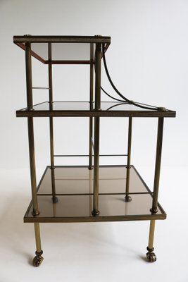 Mid-Century French Brass & Smoked Glass Three Tiered Drinks Trolley, 1970s-OKN-2042974