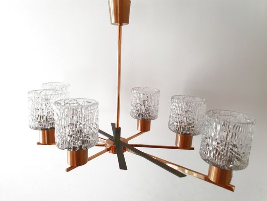 Mid-Century French Brass, Steel, and Glass Chandelier from Arlus, 1950s-CGX-564474