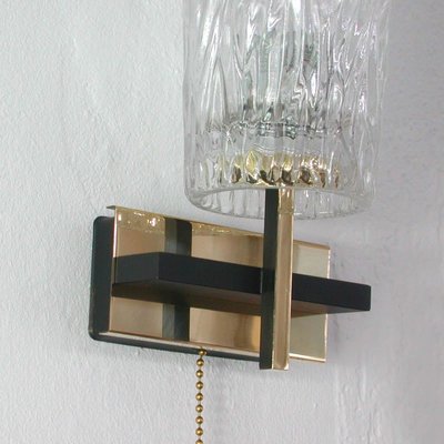 Mid-Century French Brass & Textured Glass Sconces from Maison Arlus, 1950s, Set of 2-OE-897927