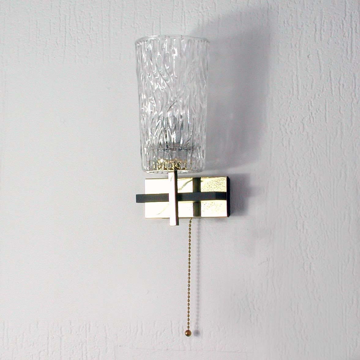 Mid-Century French Brass & Textured Glass Sconces from Maison Arlus, 1950s, Set of 2