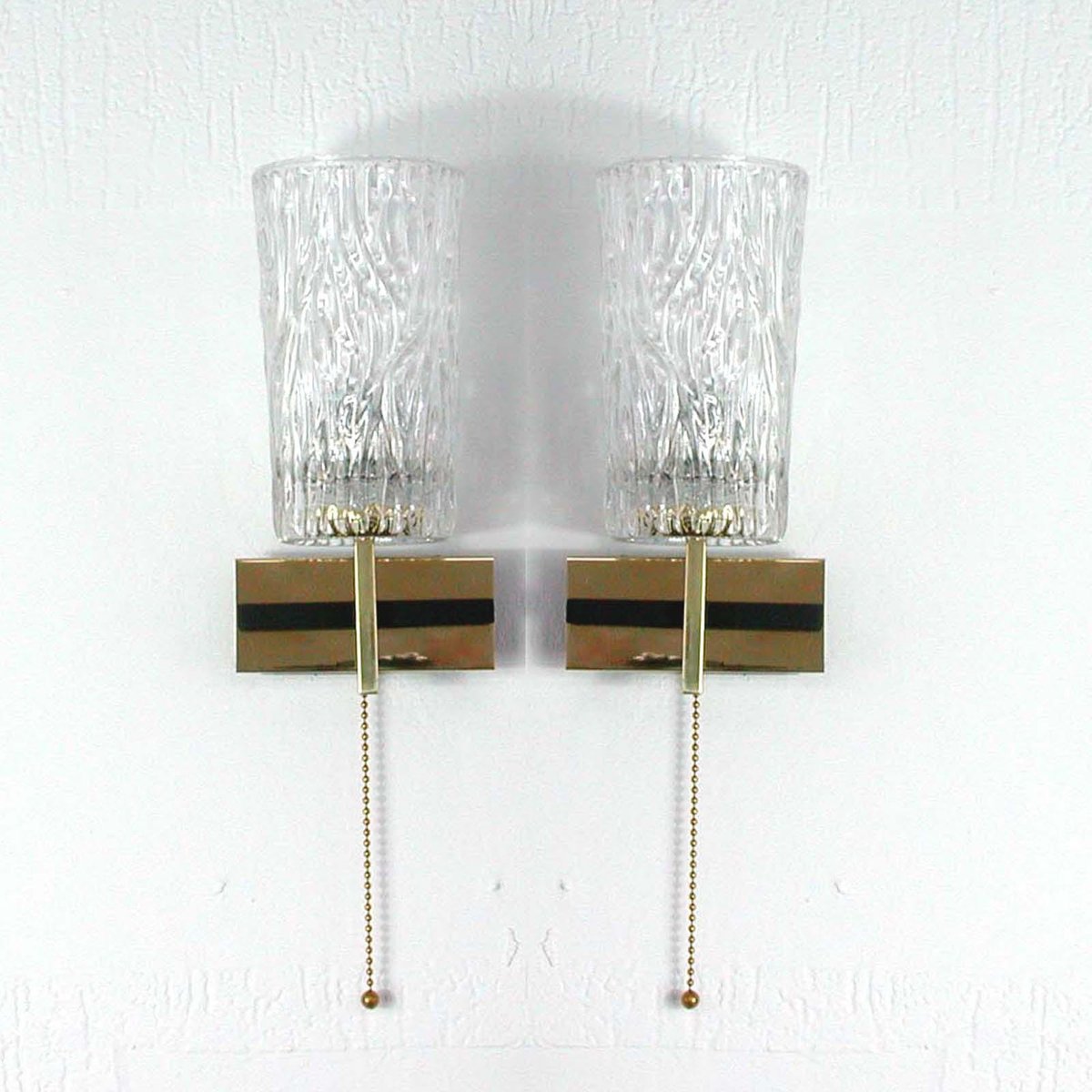 Mid-Century French Brass & Textured Glass Sconces from Maison Arlus, 1950s, Set of 2