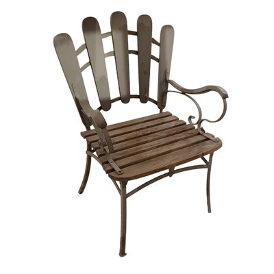 Mid-Century French Brought Iron and Wood Armchair-TCS-1815514