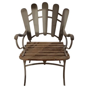 Mid-Century French Brought Iron and Wood Armchair-TCS-1815514