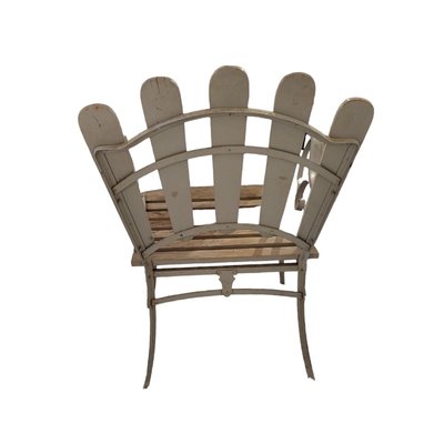 Mid-Century French Brought Iron and Wood Armchair-TCS-1815514