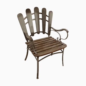 Mid-Century French Brought Iron and Wood Armchair-TCS-1815514