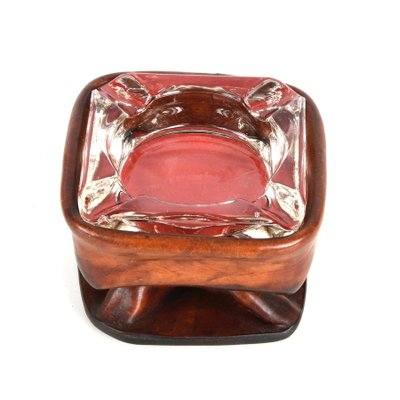 Mid-Century French Brown Leather and Glass Ashtray by Jacques Adnet, 1950s-JDR-1125435