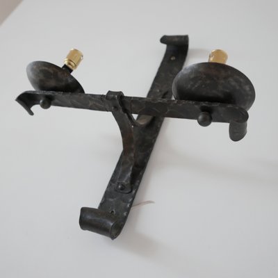 Mid-Century French Brutalist Iron Double Arm Wall Light-JRP-997820