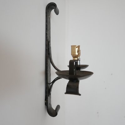 Mid-Century French Brutalist Iron Double Arm Wall Light-JRP-997820