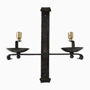 Mid-Century French Brutalist Iron Double Arm Wall Light-JRP-997820