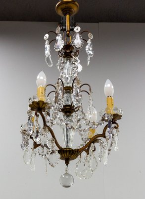 Mid-Century French Chandelier with Crystal Drops and Ball-RIU-1142234