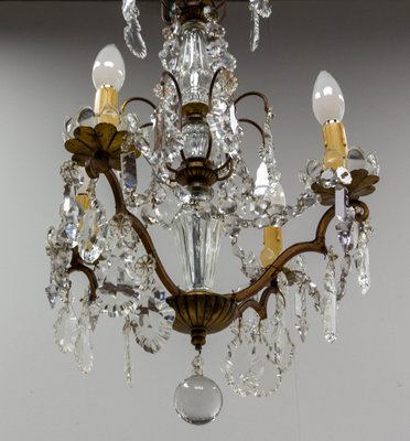 Mid-Century French Chandelier with Crystal Drops and Ball-RIU-1142234