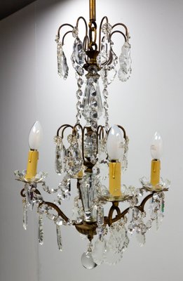 Mid-Century French Chandelier with Crystal Drops and Ball-RIU-1142234