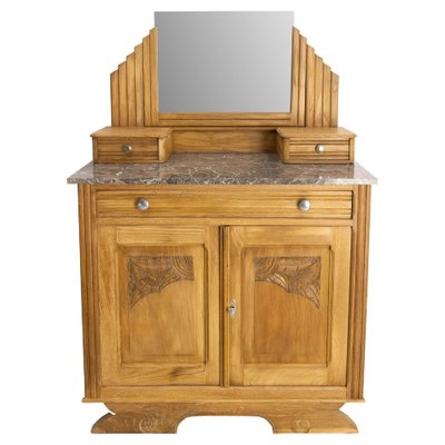 Mid-Century French Chestnut Marble Dressing Table with Mirror, 1940s-RIU-2041528